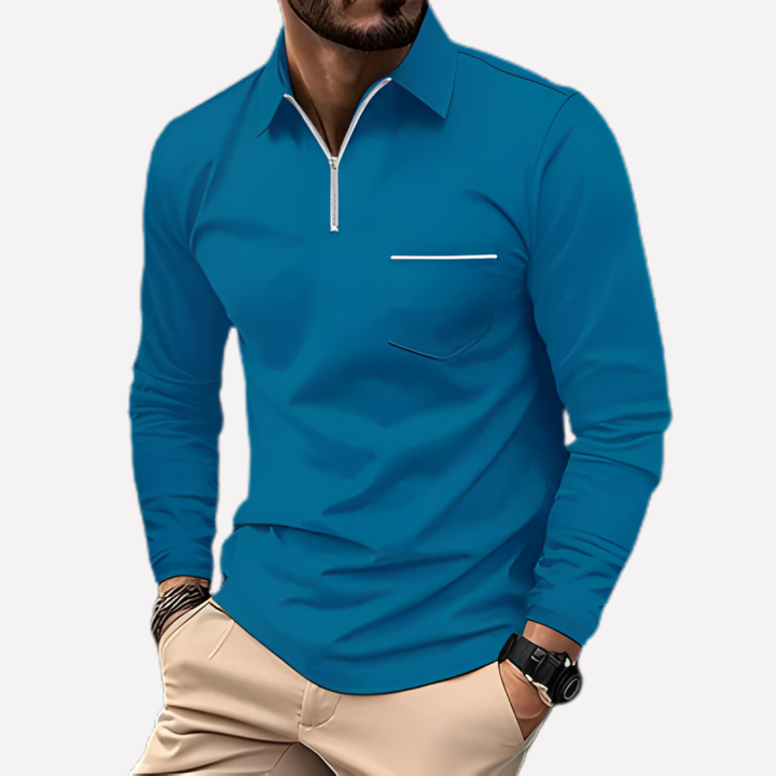Men's Long Sleeve Polo Shirt | Zip Neck & Chest Pocket