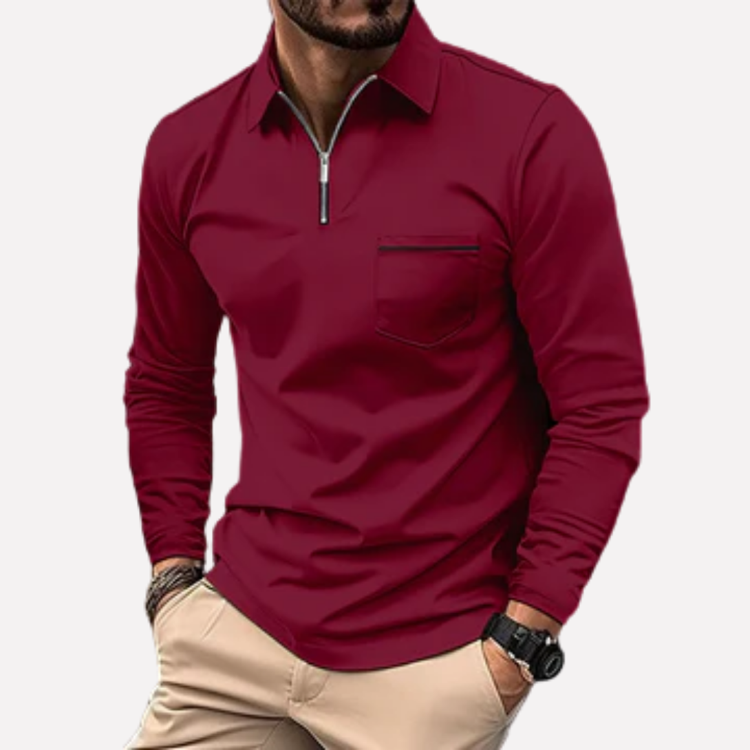Men's Long Sleeve Polo Shirt | Zip Neck & Chest Pocket