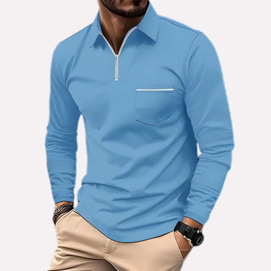 Men's Long Sleeve Polo Shirt | Zip Neck & Chest Pocket