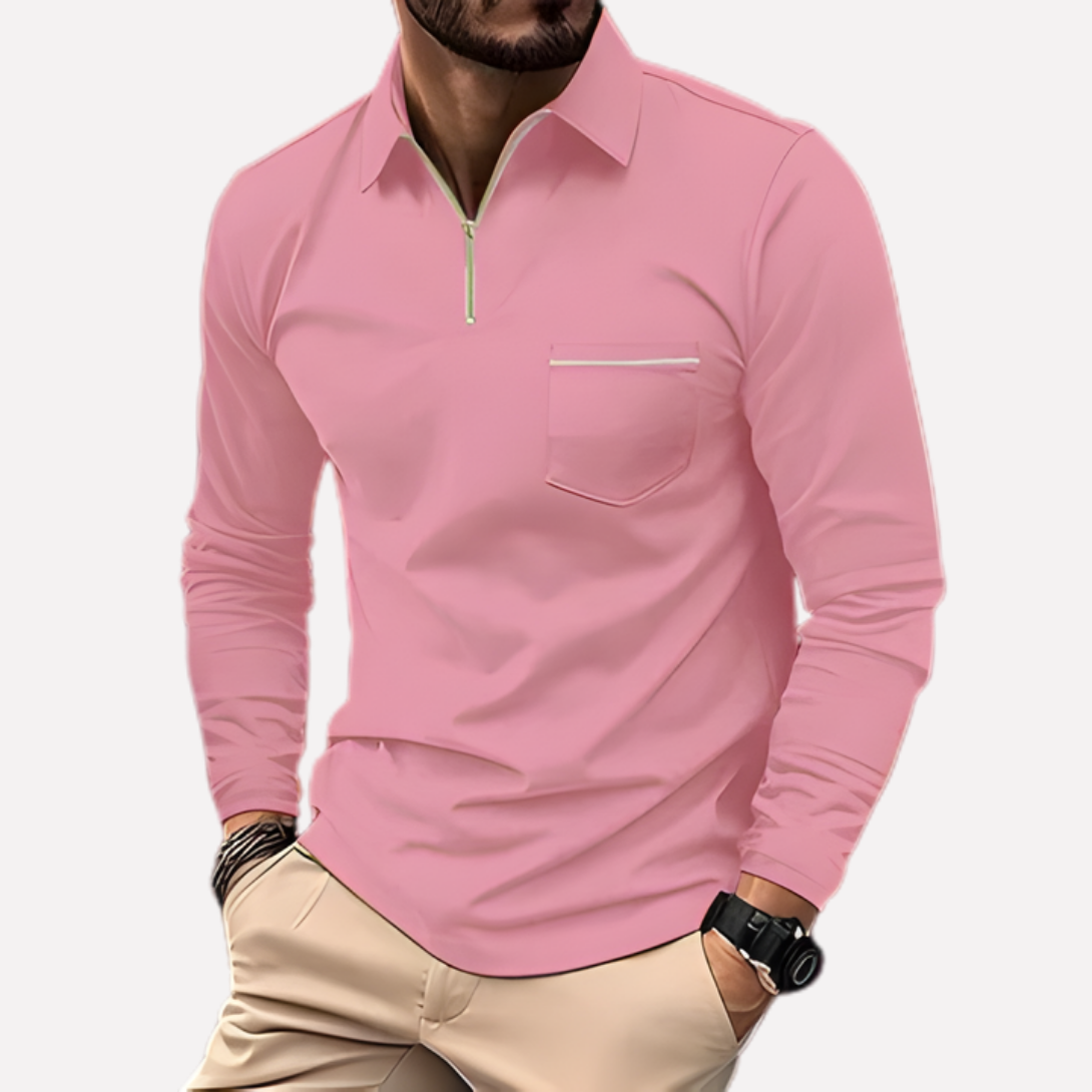 Men's Long Sleeve Polo Shirt | Zip Neck & Chest Pocket