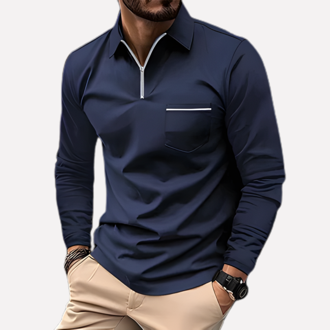 Men's Long Sleeve Polo Shirt | Zip Neck & Chest Pocket