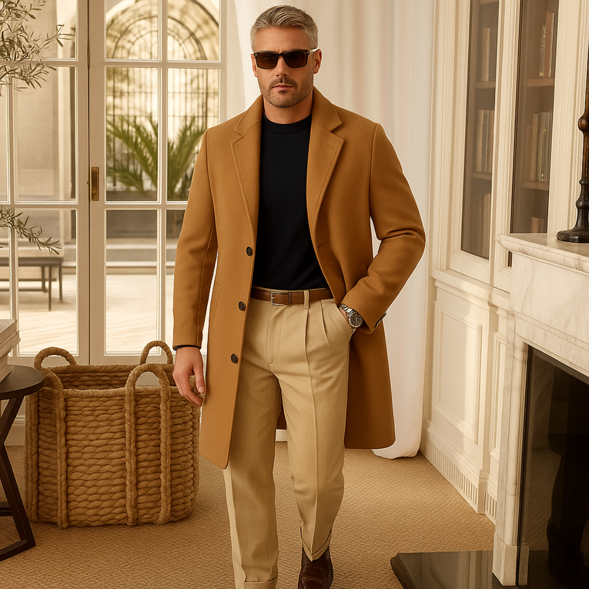 Men's Mid Length Coat | Tailored Fit & Warm