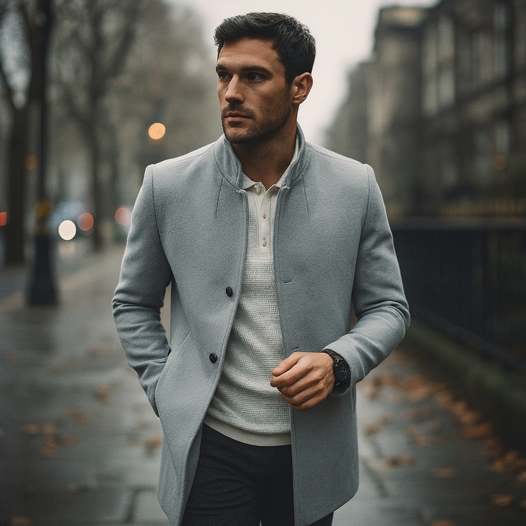 Men's Minimalist Button Winter Coat for Smart Casual Wear