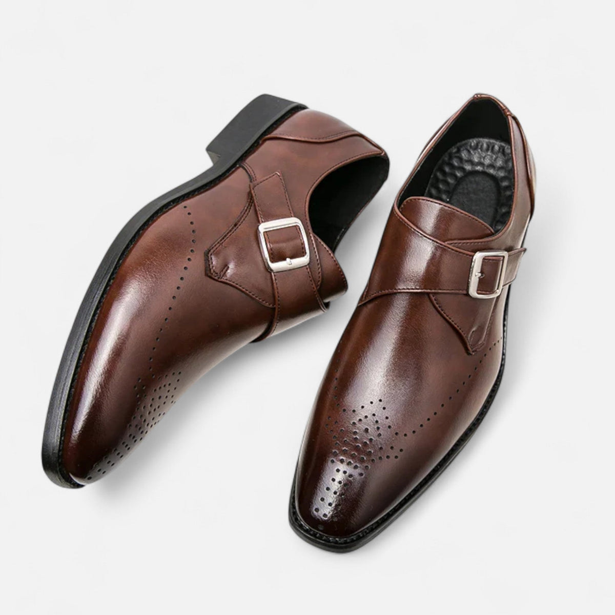 Men's Monk Strap Brogue Shoes Square Toe Low-Profile Sole