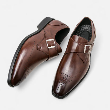 Men's Monk Strap Brogue Shoes Square Toe Low-Profile Sole