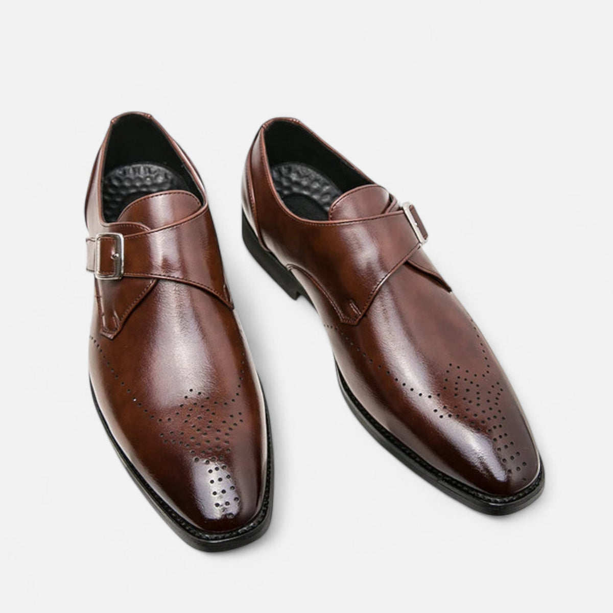 Men's Monk Strap Brogue Shoes Square Toe Low-Profile Sole
