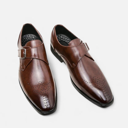 Men's Monk Strap Brogue Shoes Square Toe Low-Profile Sole