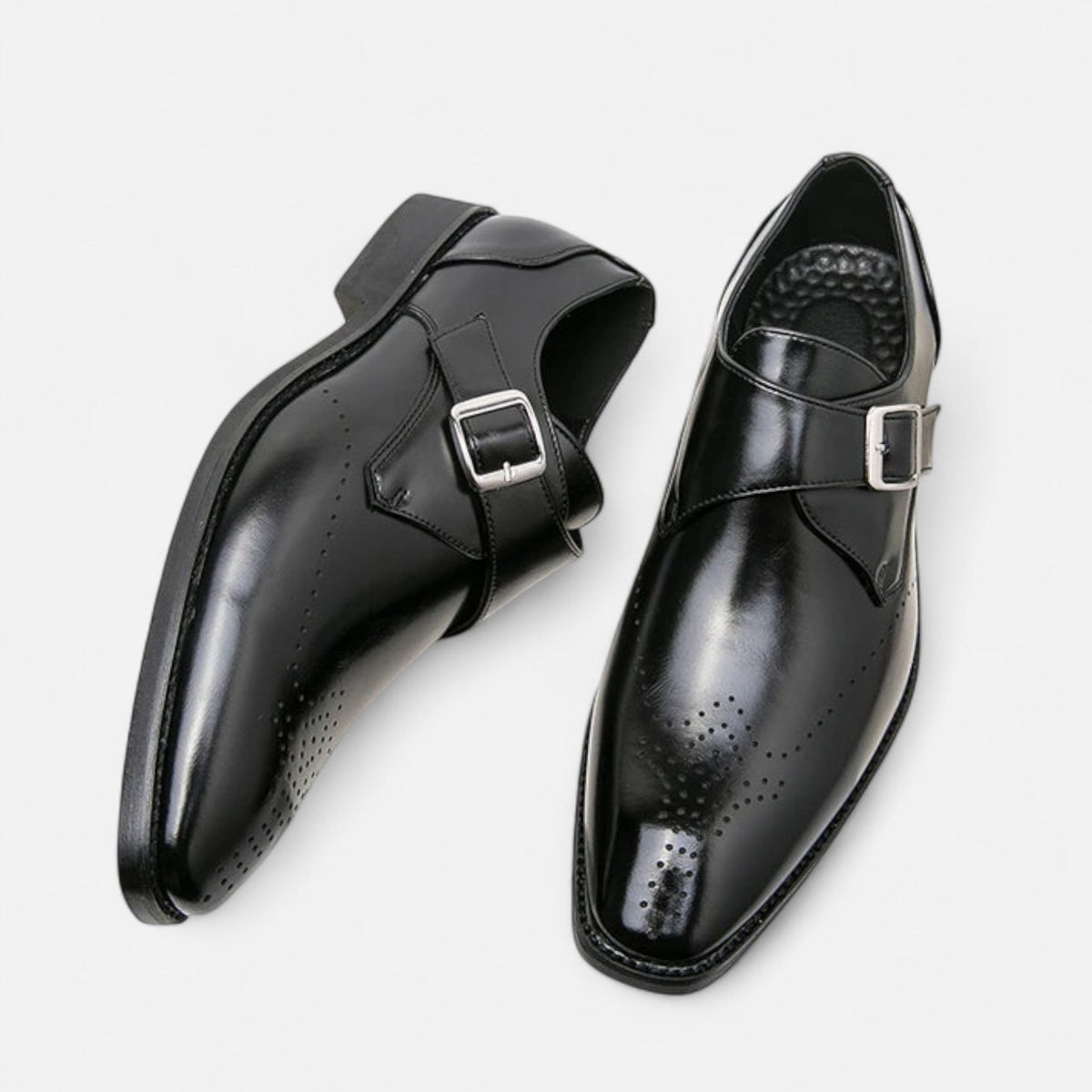 Men's Monk Strap Brogue Shoes Square Toe Low-Profile Sole