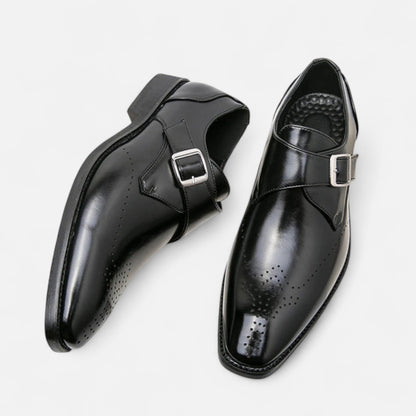 Men's Monk Strap Brogue Shoes Square Toe Low-Profile Sole