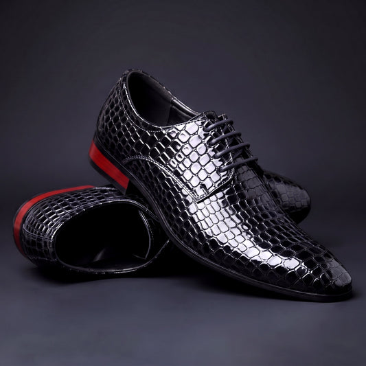 Men's Oxfords Long Pointed Toe Glossy Croc Print with Cushioned Insole