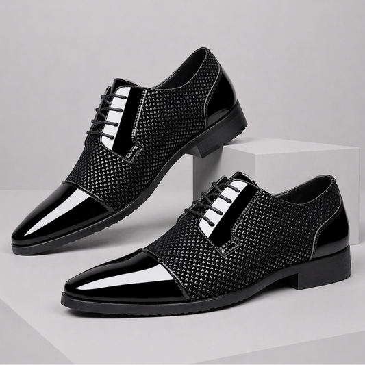 Men's Oxfords Slim Pointed Toe Classic Lace Up Front with Stacked Heel