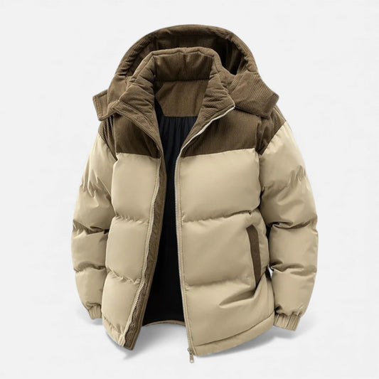 Men's Puffer Jacket Removable Hood Stand Collar with Insulated Lining