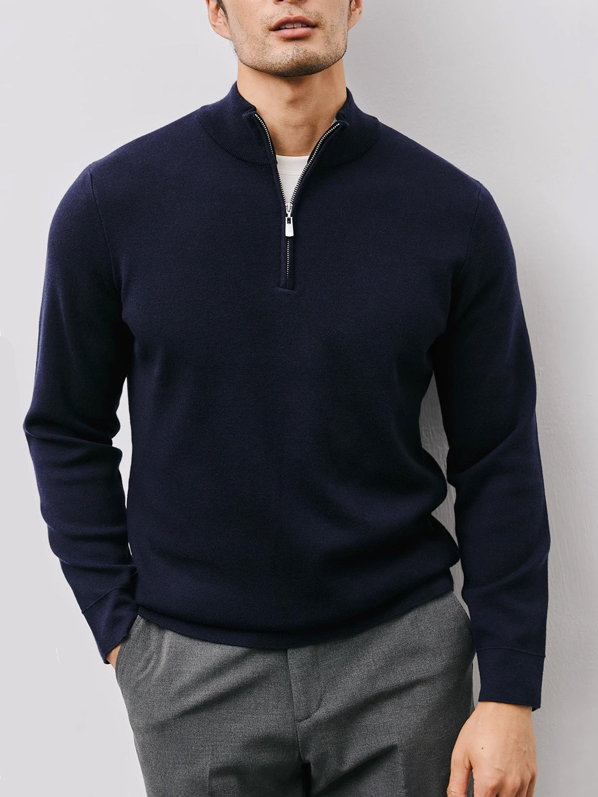 Men's Quarter Zip Sweater Stand Collar Tailored Fit