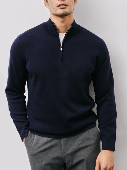 Men's Quarter Zip Sweater Stand Collar Tailored Fit