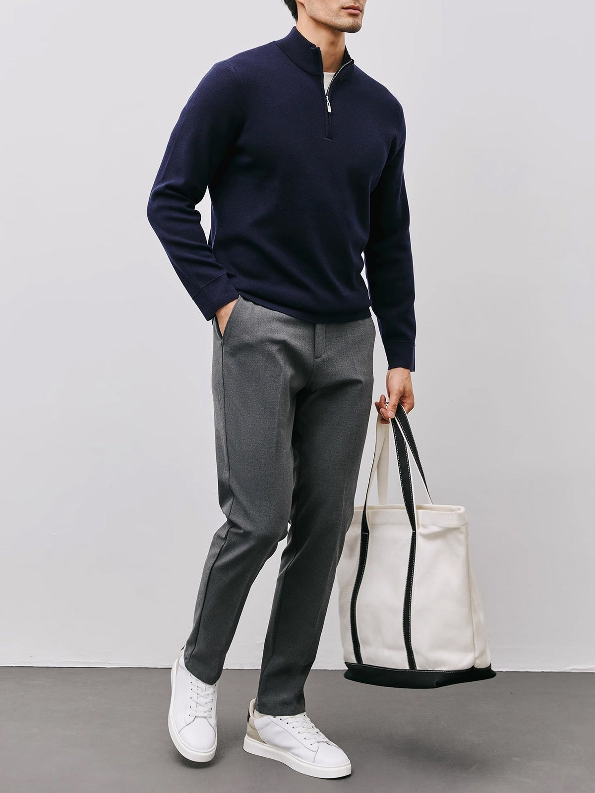 Men's Quarter Zip Sweater Stand Collar Tailored Fit