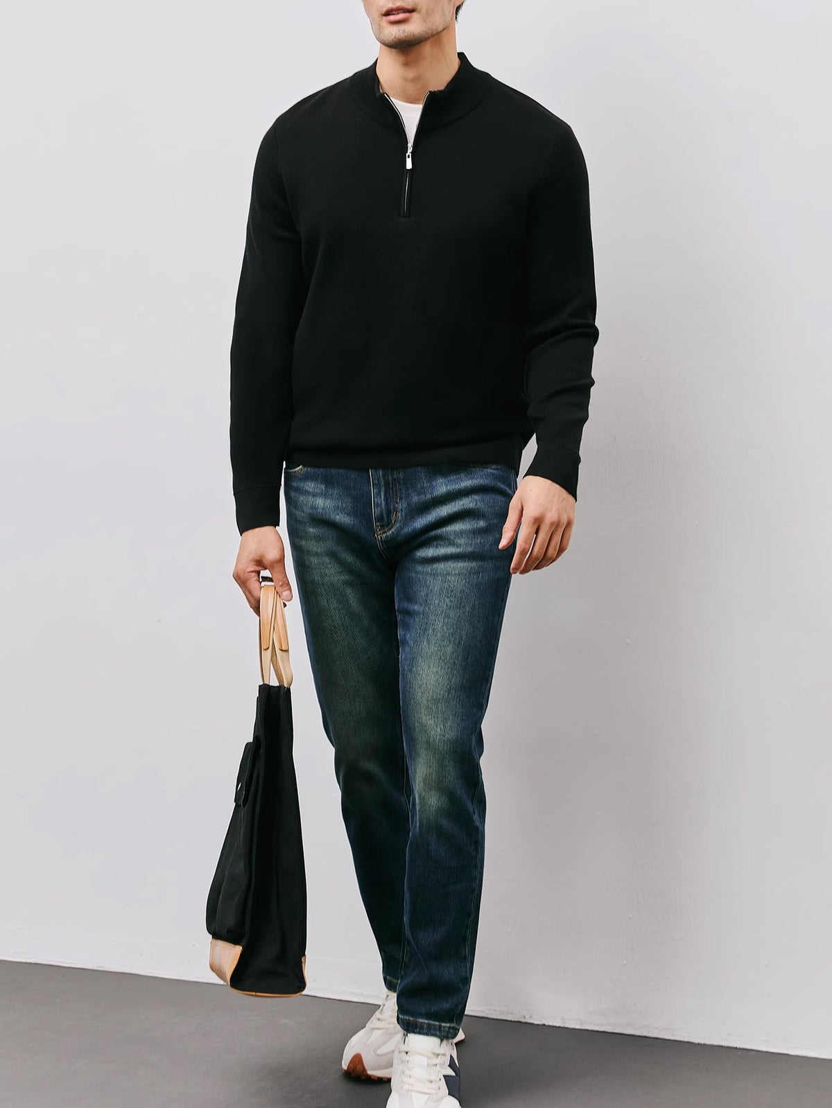 Men's Quarter Zip Sweater Stand Collar Tailored Fit