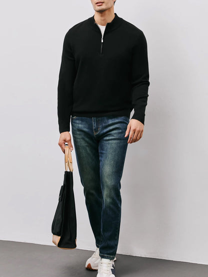 Men's Quarter Zip Sweater Stand Collar Tailored Fit