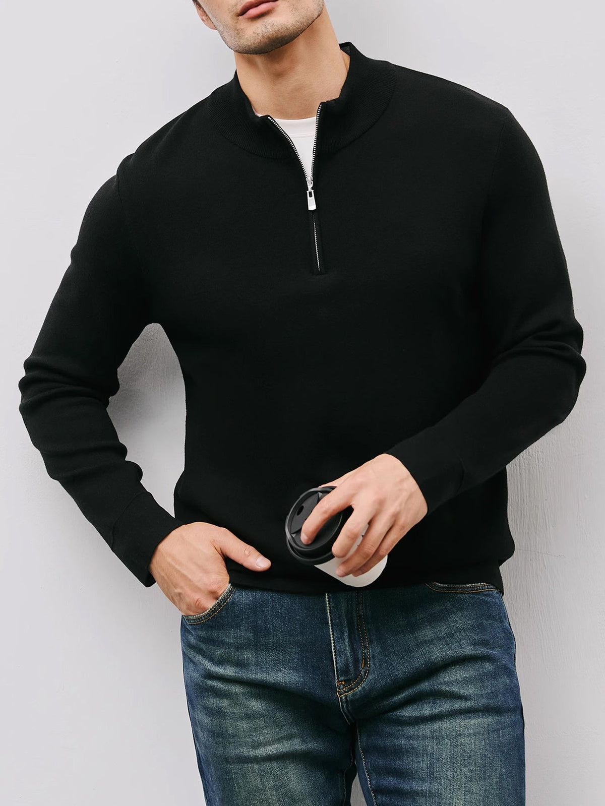 Men's Quarter Zip Sweater Stand Collar Tailored Fit