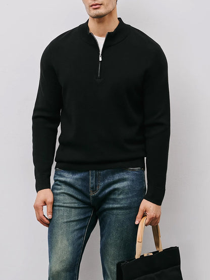 Men's Quarter Zip Sweater Stand Collar Tailored Fit