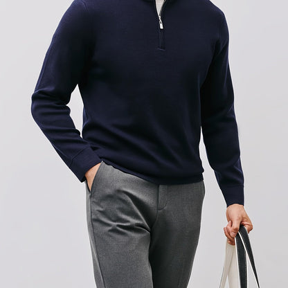 Men's Quarter Zip Sweater Stand Collar Tailored Fit