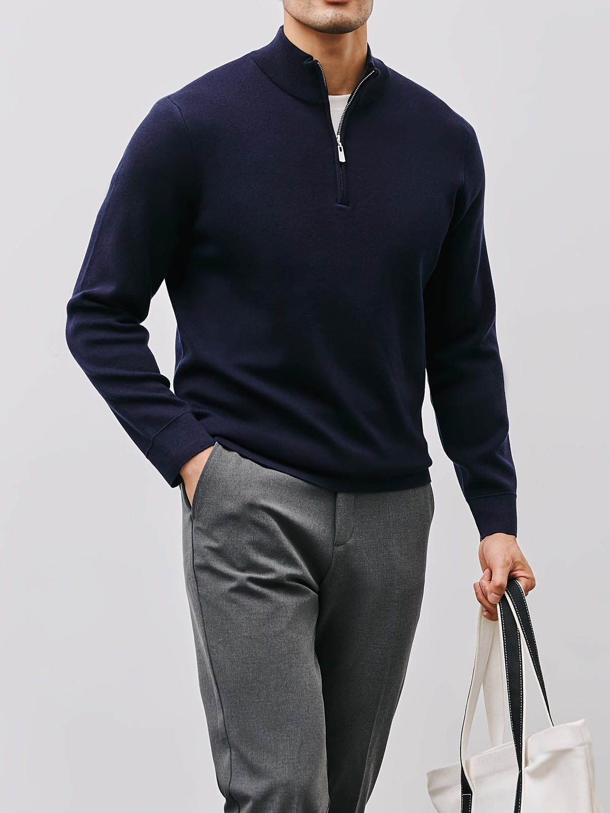 Men's Quarter Zip Sweater Stand Collar Tailored Fit