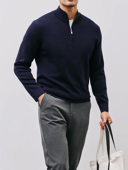 Men's Quarter Zip Sweater Stand Collar Tailored Fit