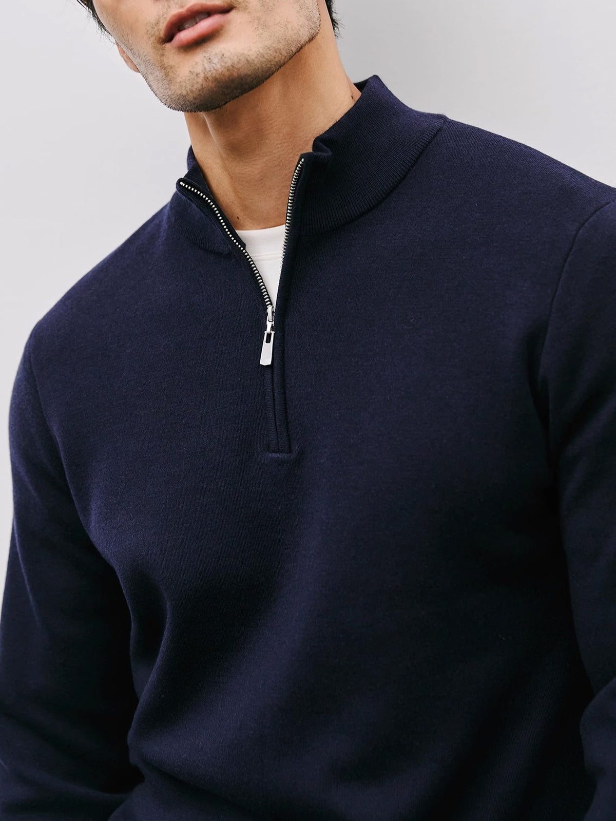 Men's Quarter Zip Sweater Stand Collar Tailored Fit