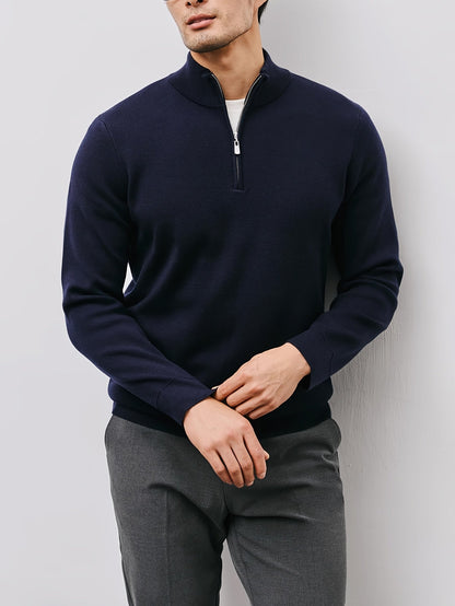 Men's Quarter Zip Sweater Stand Collar Tailored Fit