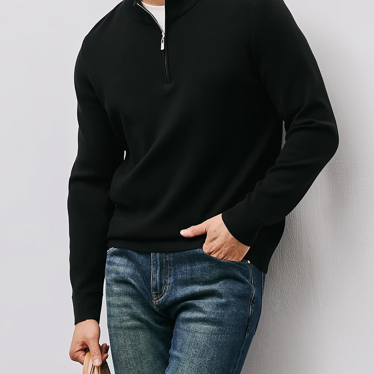 Men's Quarter Zip Sweater Stand Collar Tailored Fit