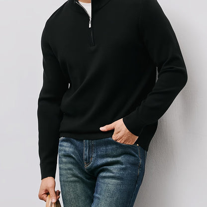 Men's Quarter Zip Sweater Stand Collar Tailored Fit