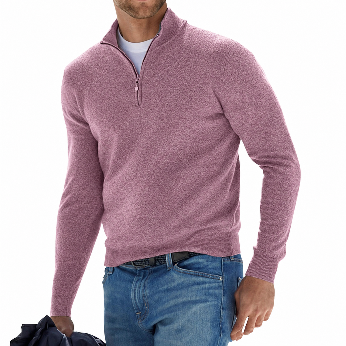 Men's Quarter Zip Sweater | Stand Collar & Zip Design