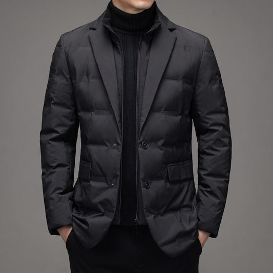 Men's Quilted Puffer Jacket Notch Lapel Regular Fit