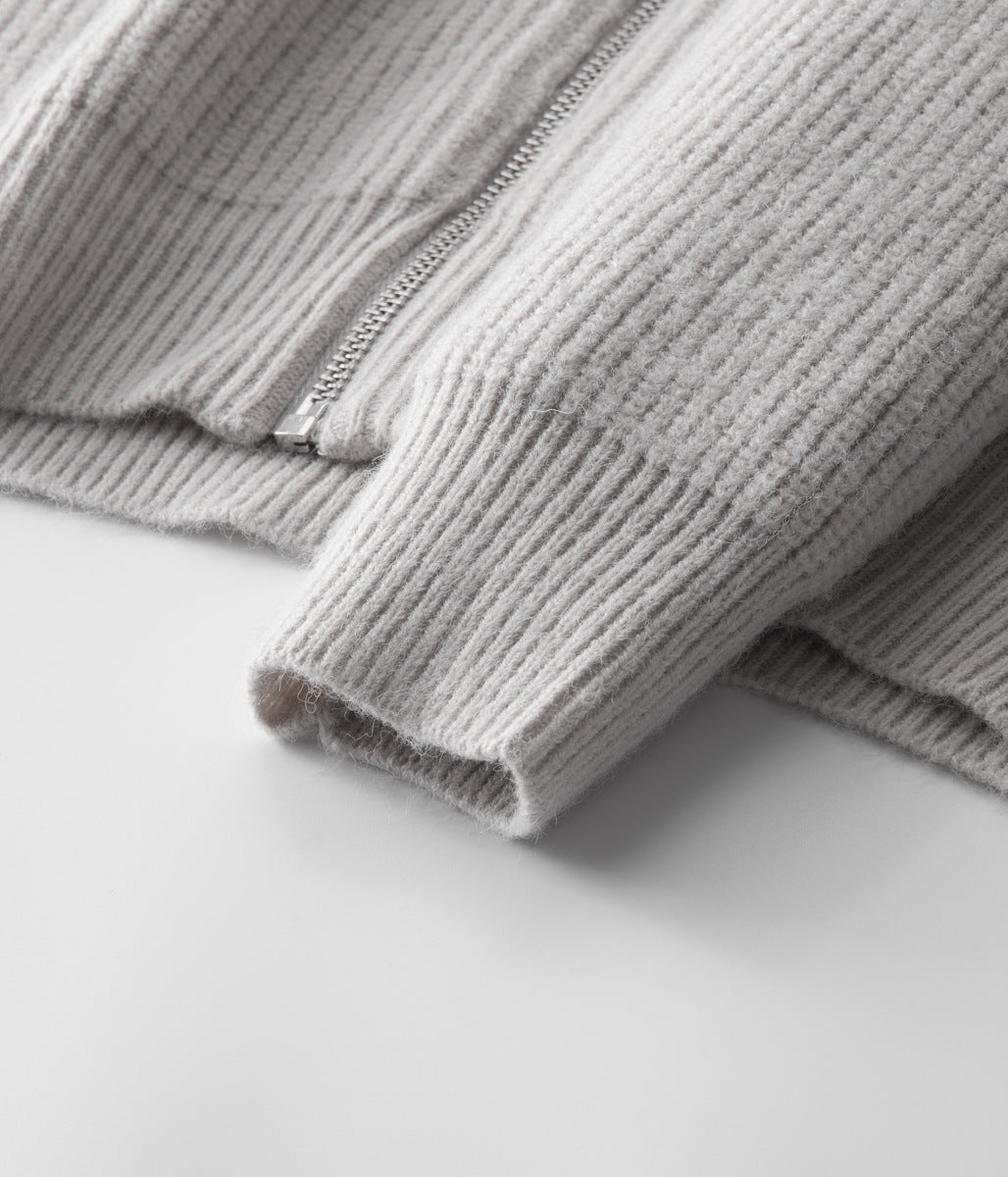 Men's Ribbed Funnel Neck Zip-Through Sweater - Ideal for Layering