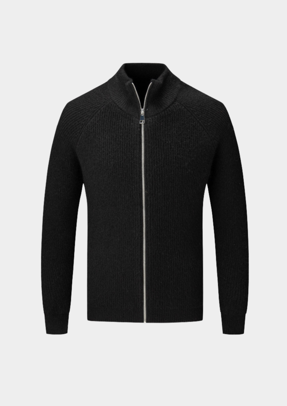 Men's Ribbed Funnel Neck Zip-Through Sweater - Ideal for Layering