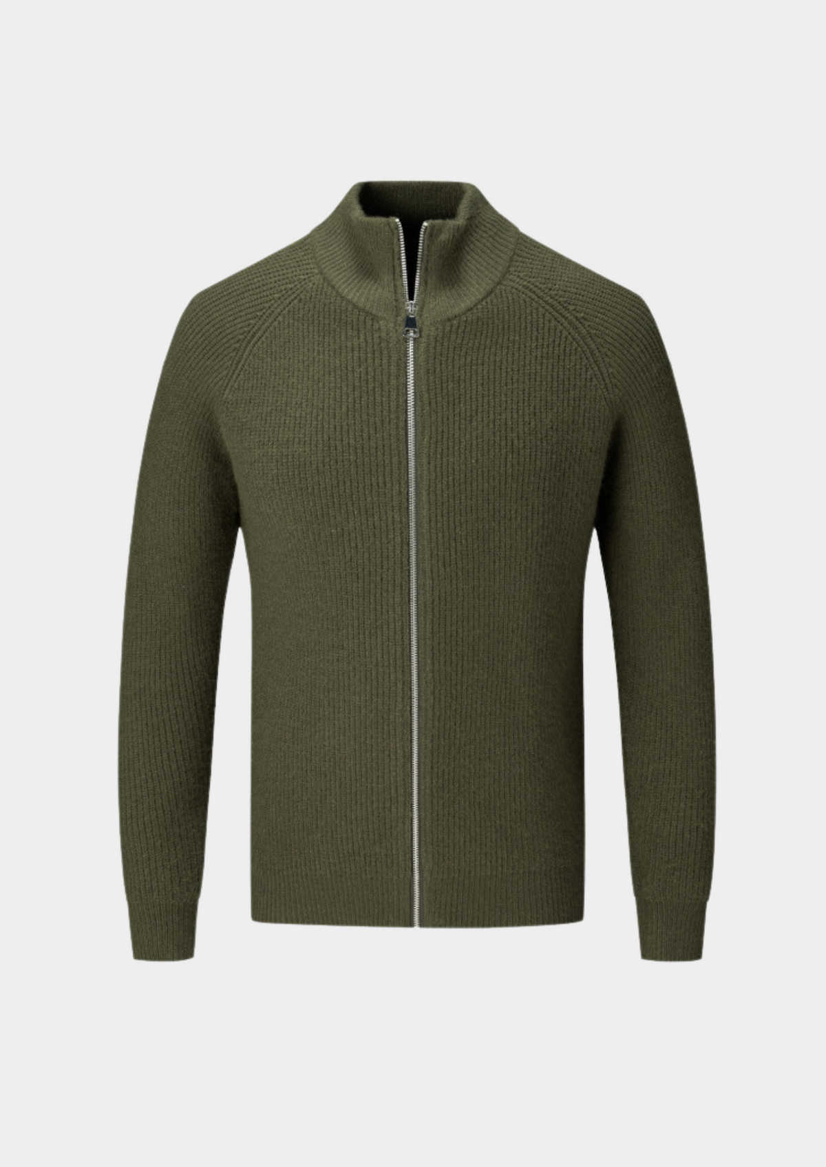 Men's Ribbed Funnel Neck Zip-Through Sweater - Ideal for Layering