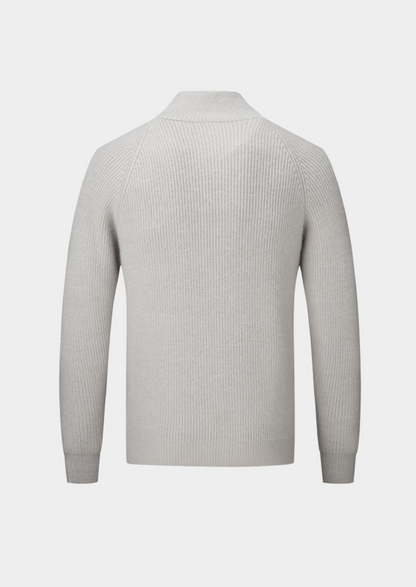Men's Ribbed Funnel Neck Zip-Through Sweater - Ideal for Layering