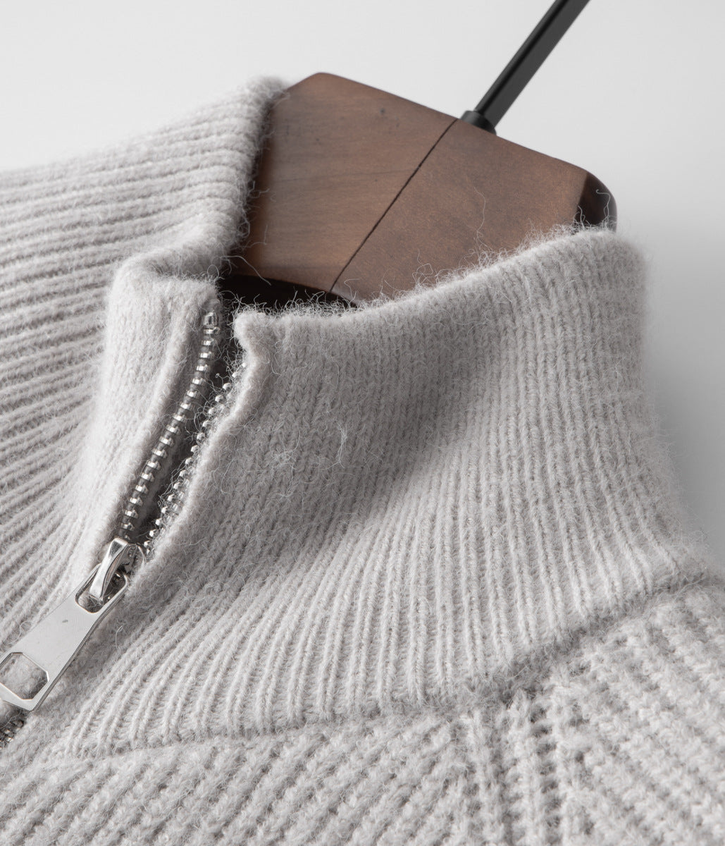 Men's Ribbed Funnel Neck Zip-Through Sweater - Ideal for Layering