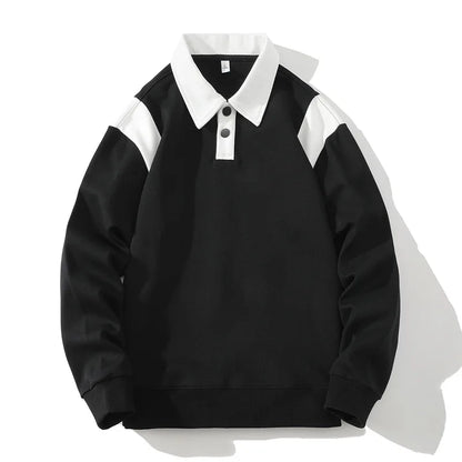 Men's Rugby Shirt Two-Tone Ribbed Cuffs Turn-Down Collar