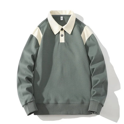 Men's Rugby Shirt Two-Tone Ribbed Cuffs Turn-Down Collar