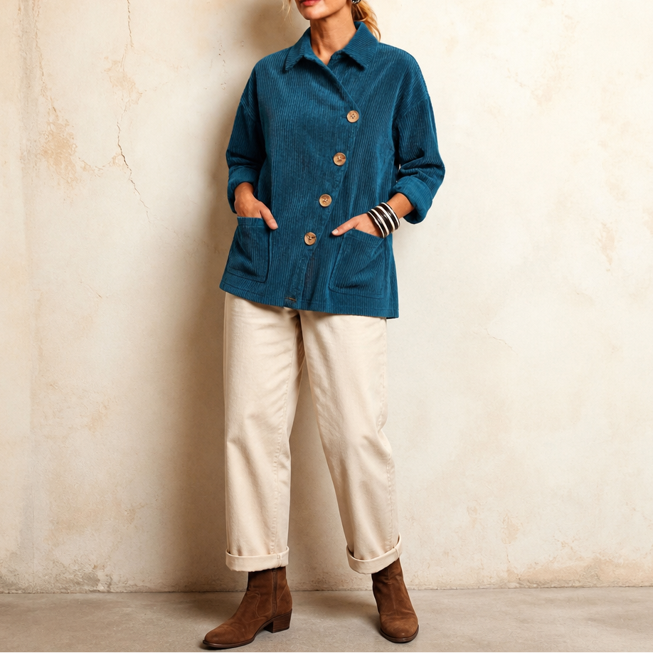Men's Shacket | Diagonal Button & Ribbed Detail