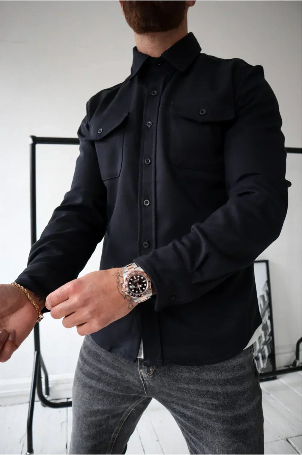 Men's Shirt Jacket Relaxed Fit Button-Up Collared Layer