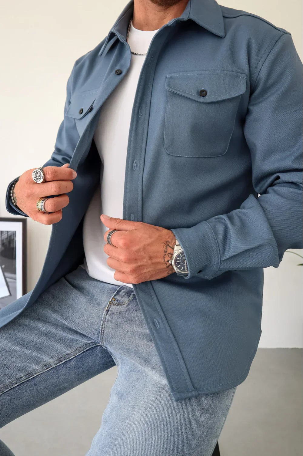 Men's Shirt Jacket Relaxed Fit Button-Up Collared Layer