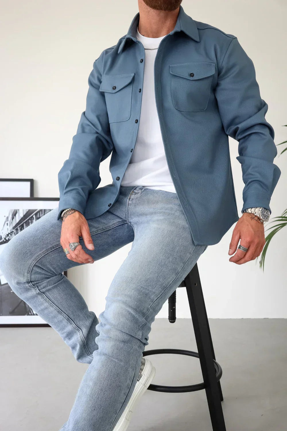 Men's Shirt Jacket Relaxed Fit Button-Up Collared Layer