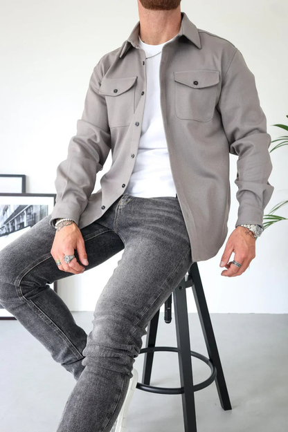 Men's Shirt Jacket Relaxed Fit Button-Up Collared Layer