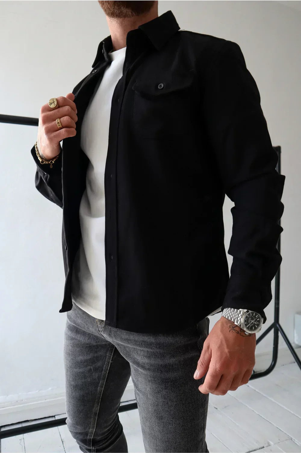 Men's Shirt Jacket Relaxed Fit Button-Up Collared Layer