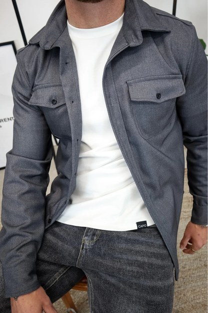 Men's Shirt Jacket Relaxed Fit Button-Up Collared Layer