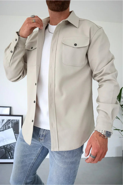 Men's Shirt Jacket Relaxed Fit Button-Up Collared Layer