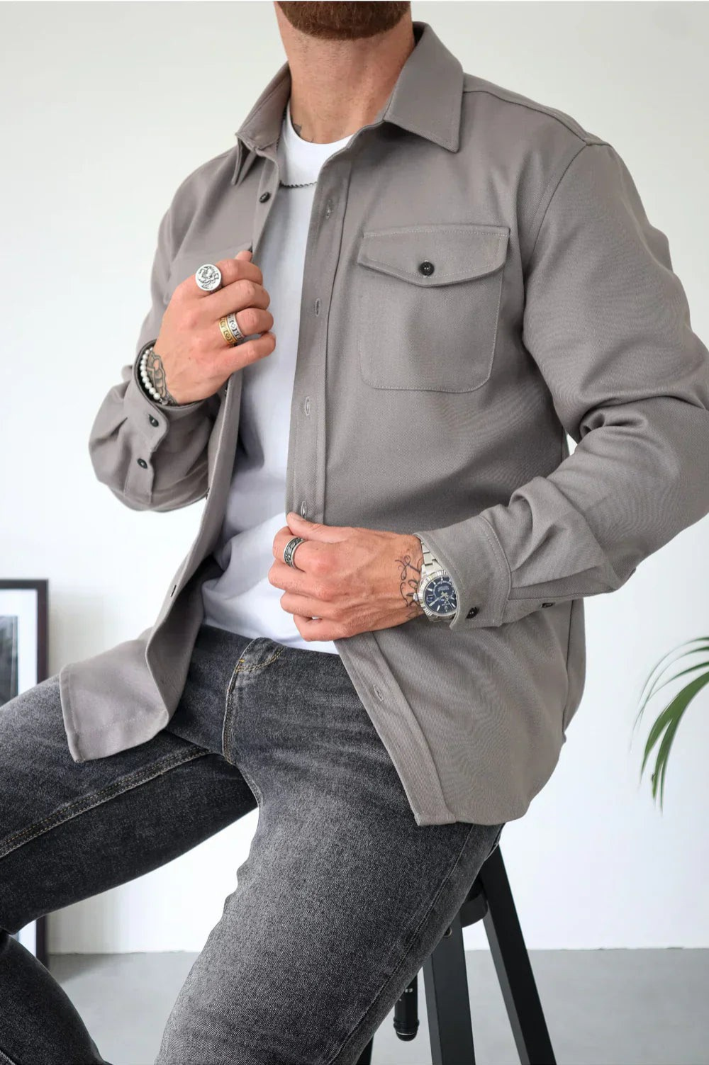Men's Shirt Jacket Relaxed Fit Button-Up Collared Layer