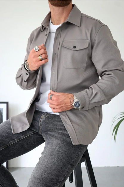 Men's Shirt Jacket Relaxed Fit Button-Up Collared Layer