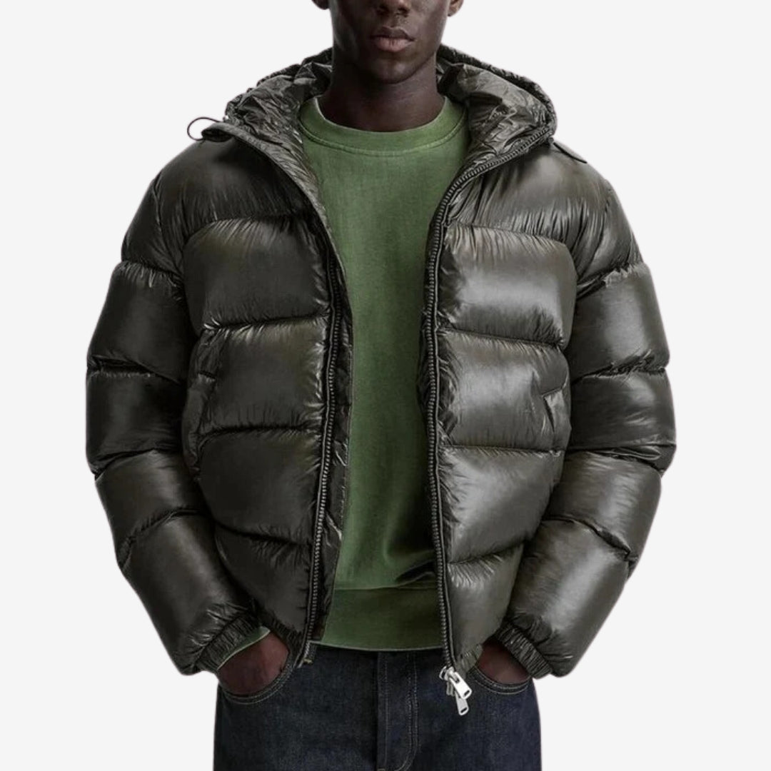 Men's Short Puffer Jacket | Hooded & Glossy Finish